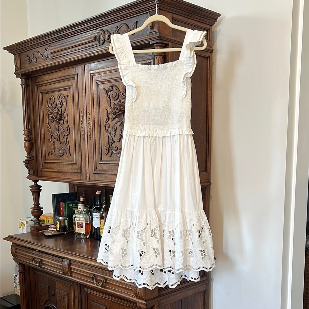 NWT White Flutter Sleeve Dress with Eyelet Details